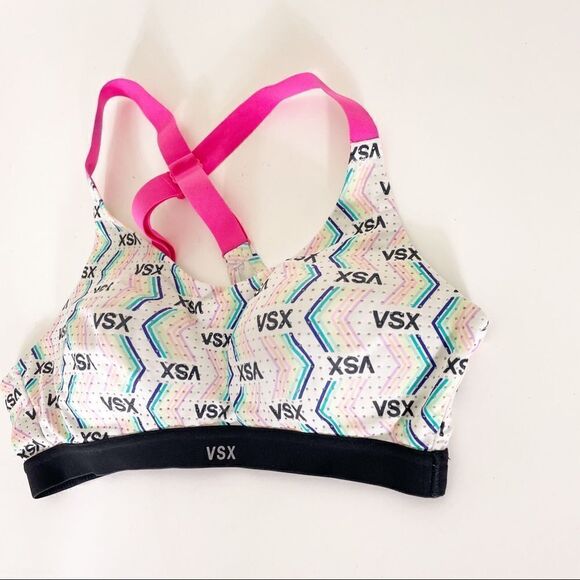 VSX Victoria’s Secret Sport White with Rainbow Zig Zag Print Sports Bra - Picture 4 of 5